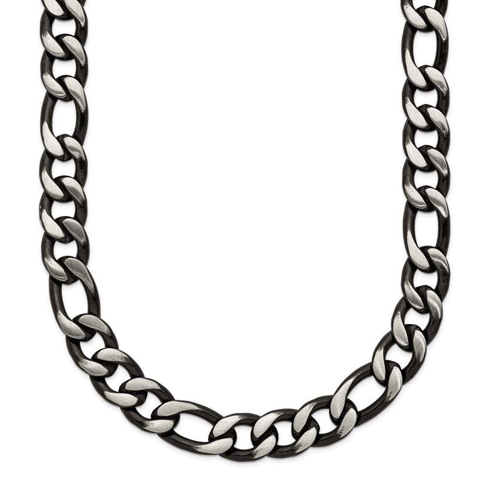 Chisel Stainless Steel Brushed and Polished Black IP-plated 7.5mm 20 inch Figaro Chain Necklace