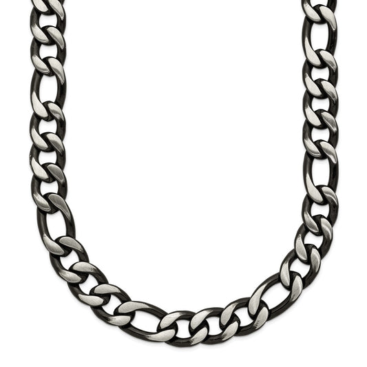 Chisel Stainless Steel Brushed and Polished Black IP-plated 7.5mm 26 inch Figaro Chain Necklace
