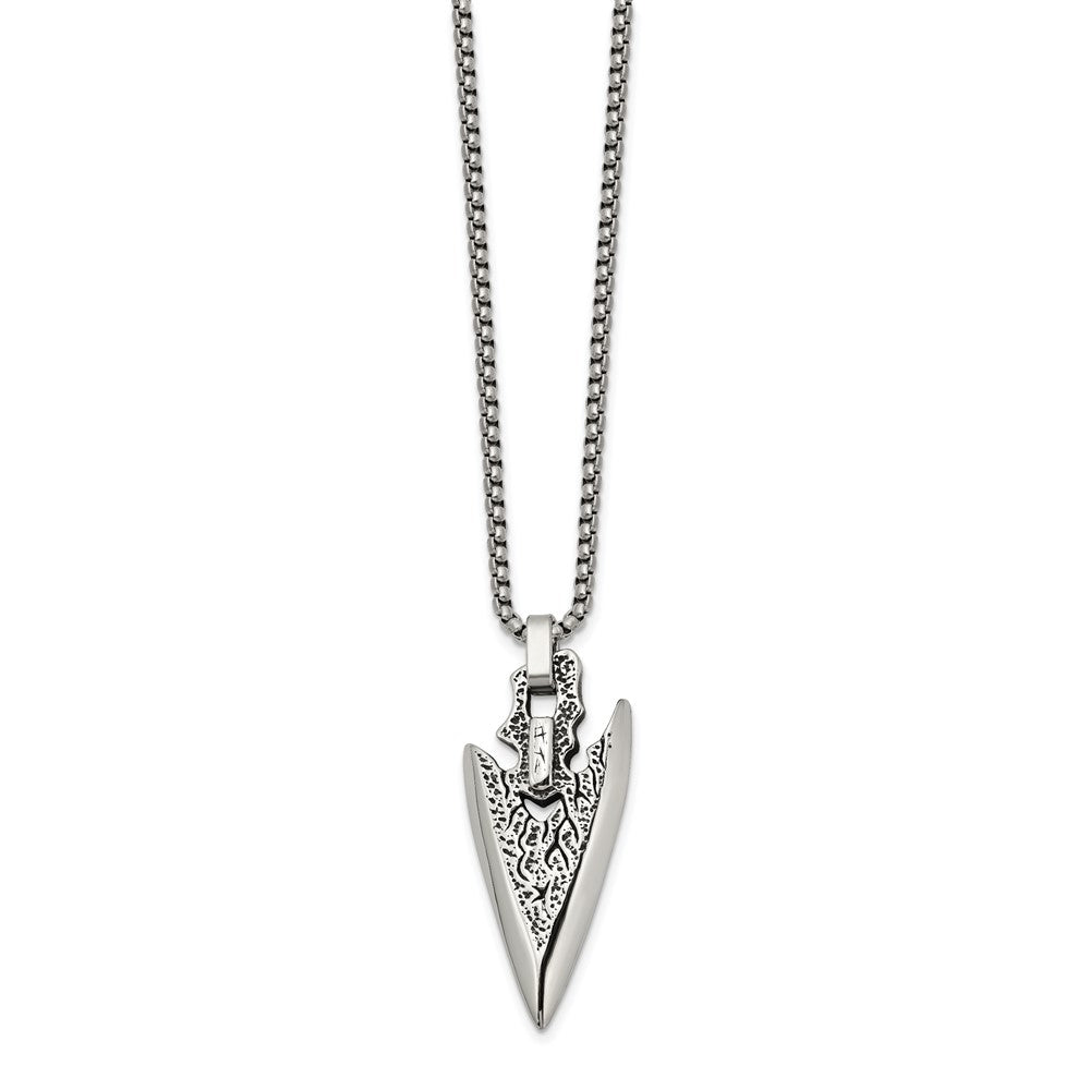Chisel Stainless Steel Antiqued and Polished Arrowhead Pendant on a 24 inch Box Chain Necklace