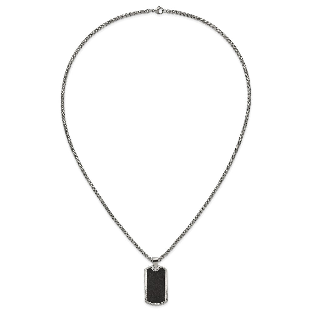 Chisel Stainless Steel Polished with Black Carbon Fiber Inlay Dog Tag on a 24 inch Wheat Chain Necklace