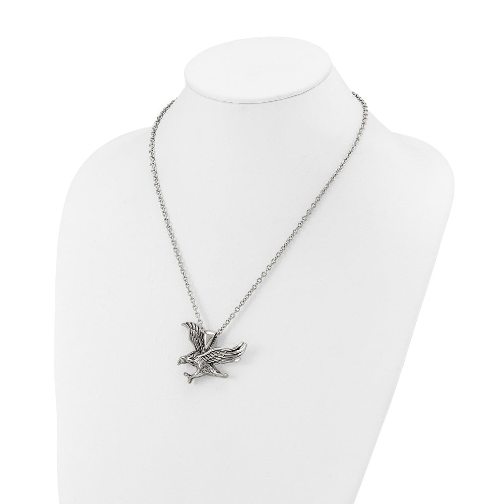 Chisel Stainless Steel Polished Eagle Pendant on a 24 inch Cable Chain Necklace