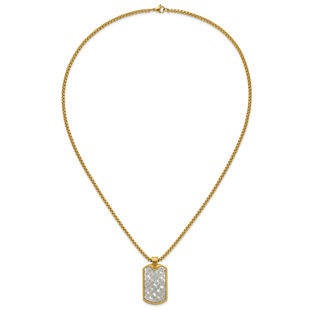 Chisel Stainless Steel Brushed and Textured Yellow IP-plated Dog Tag on a 24 inch Box Chain Necklace