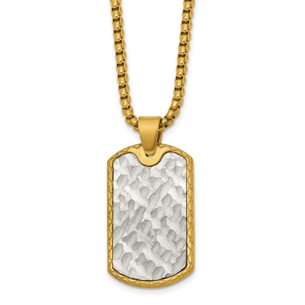 Chisel Stainless Steel Brushed and Textured Yellow IP-plated Dog Tag on a 24 inch Box Chain Necklace