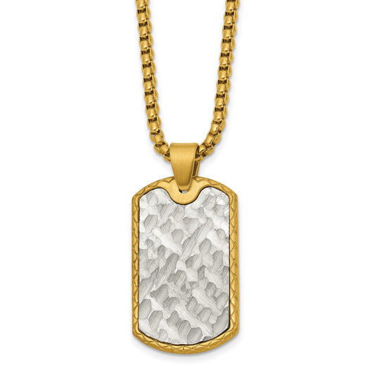 Chisel Stainless Steel Brushed and Textured Yellow IP-plated Dog Tag on a 24 inch Box Chain Necklace