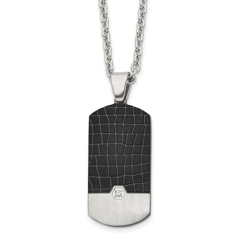 Chisel Stainless Steel Brushed Black IP-plated with CZ Dog Tag on a 24 inch Cable Chain Necklace