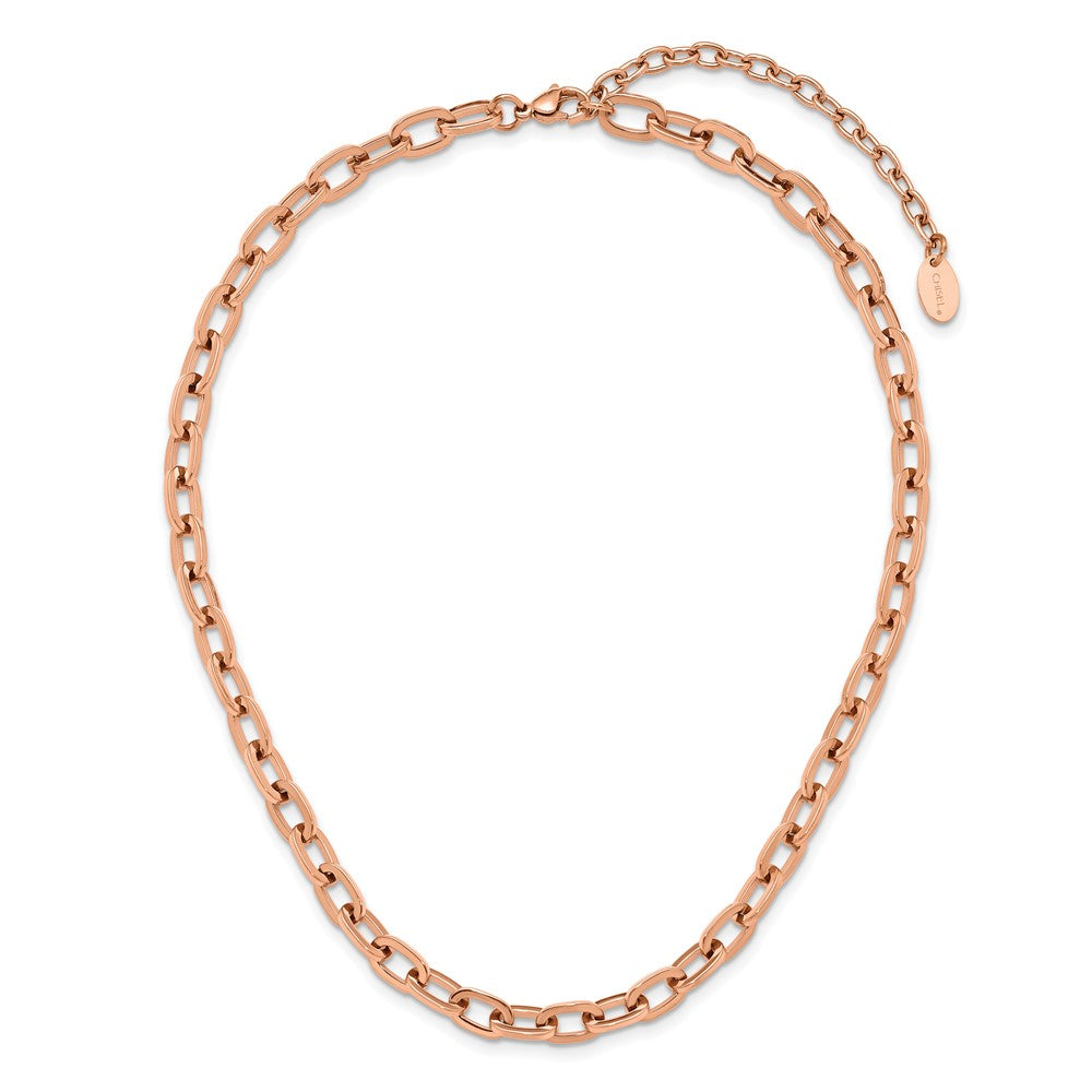 Chisel Stainless Steel Polished Rose IP-plated 16 inch Plus a 2.5 inch Extension Cable Link Necklace