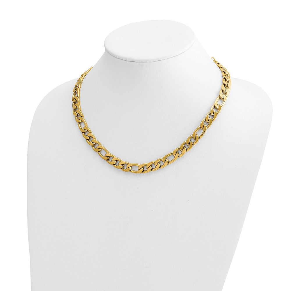 Chisel Stainless Steel Polished Yellow IP-plated 16 inch Plus a 3 inch Extension Figaro Link Necklace