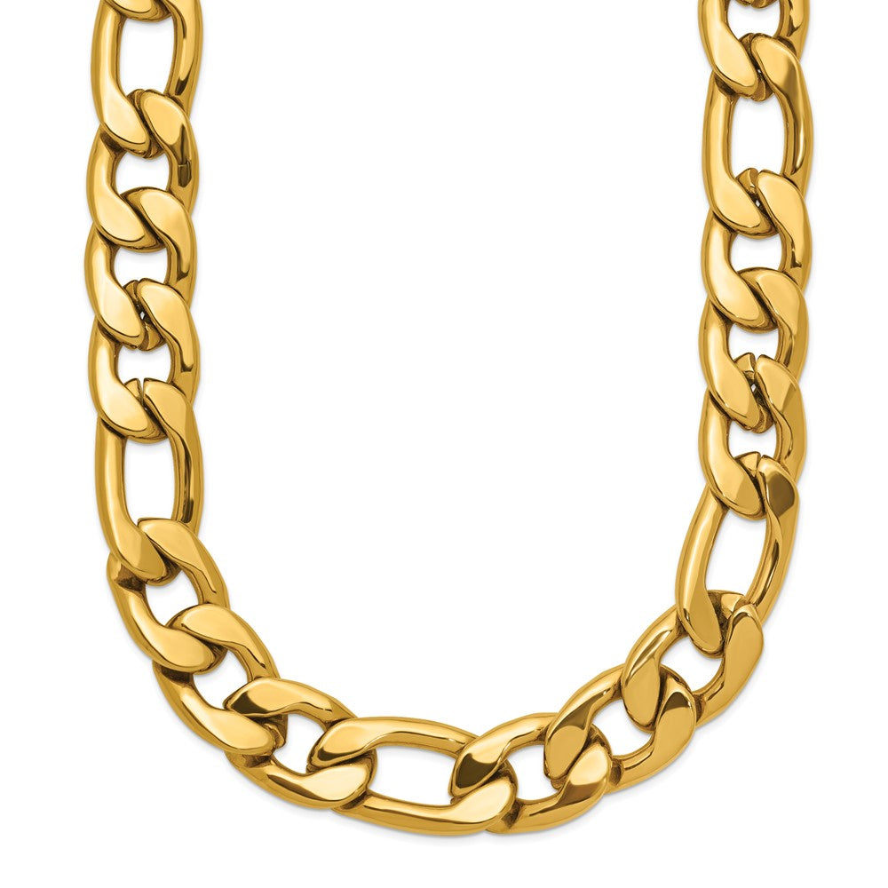 Chisel Stainless Steel Polished Yellow IP-plated 16 inch Plus a 3 inch Extension Figaro Link Necklace