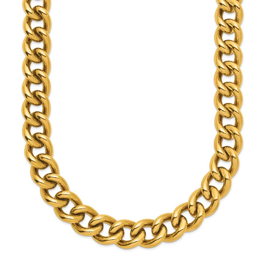 Chisel Stainless Steel Polished Yellow IP-plated 16 inch Plus a 2.5 inch Round Curb Link Necklace