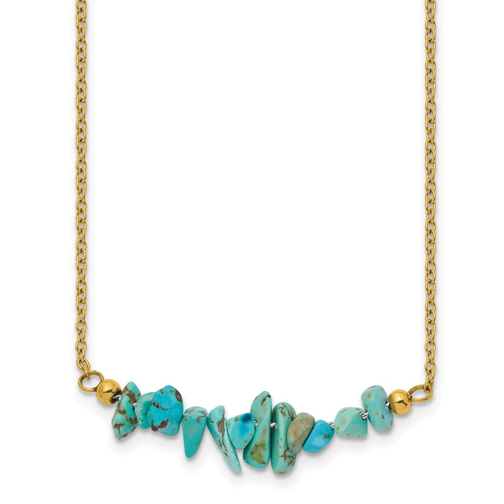 Chisel Stainless Steel Polished Yellow IP-plated Synthetic Blue Turquoise on a 15 inch Plus a 2.75 inch Extension Cable Chain Necklace