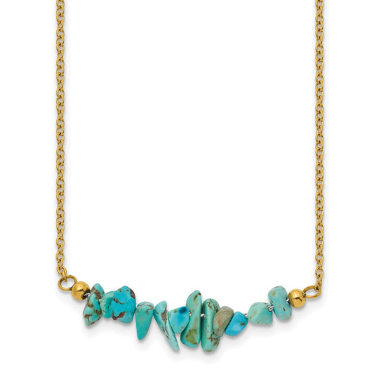 Chisel Stainless Steel Polished Yellow IP-plated Synthetic Blue Turquoise on a 15 inch Plus a 2.75 inch Extension Cable Chain Necklace