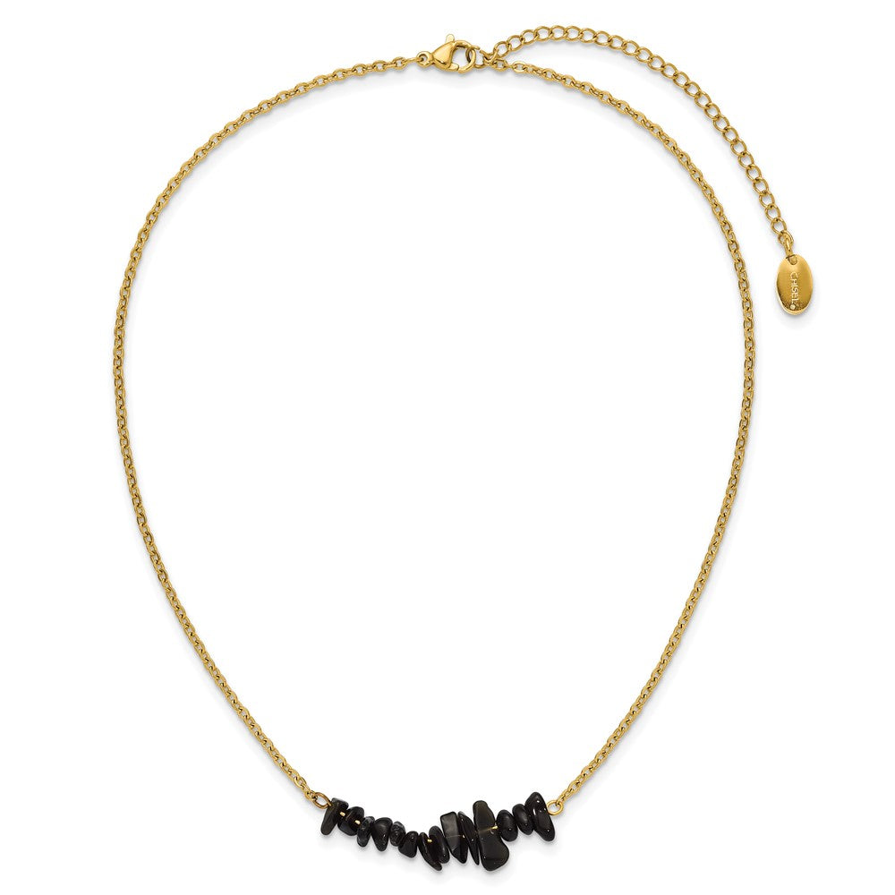 Chisel Stainless Steel Polished Yellow IP-plated Black Agate on a 15 inch Plus a 2.75 inch Extension Cable Chain Necklace