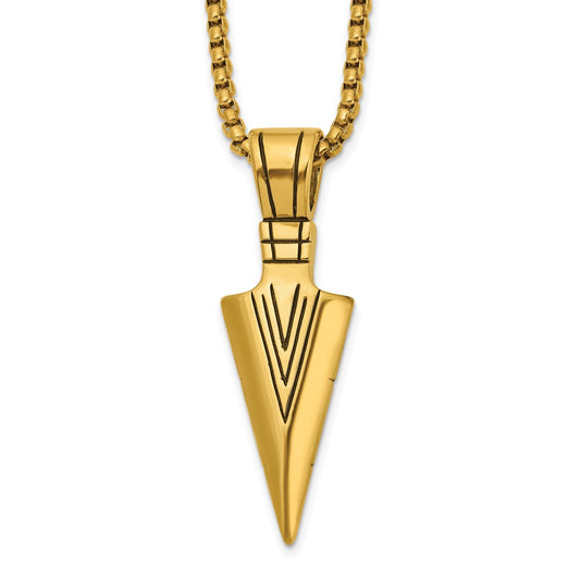 Chisel Stainless Steel Antiqued and Polished Arrowhead Pendant on a 22 inch Box Chain Necklace