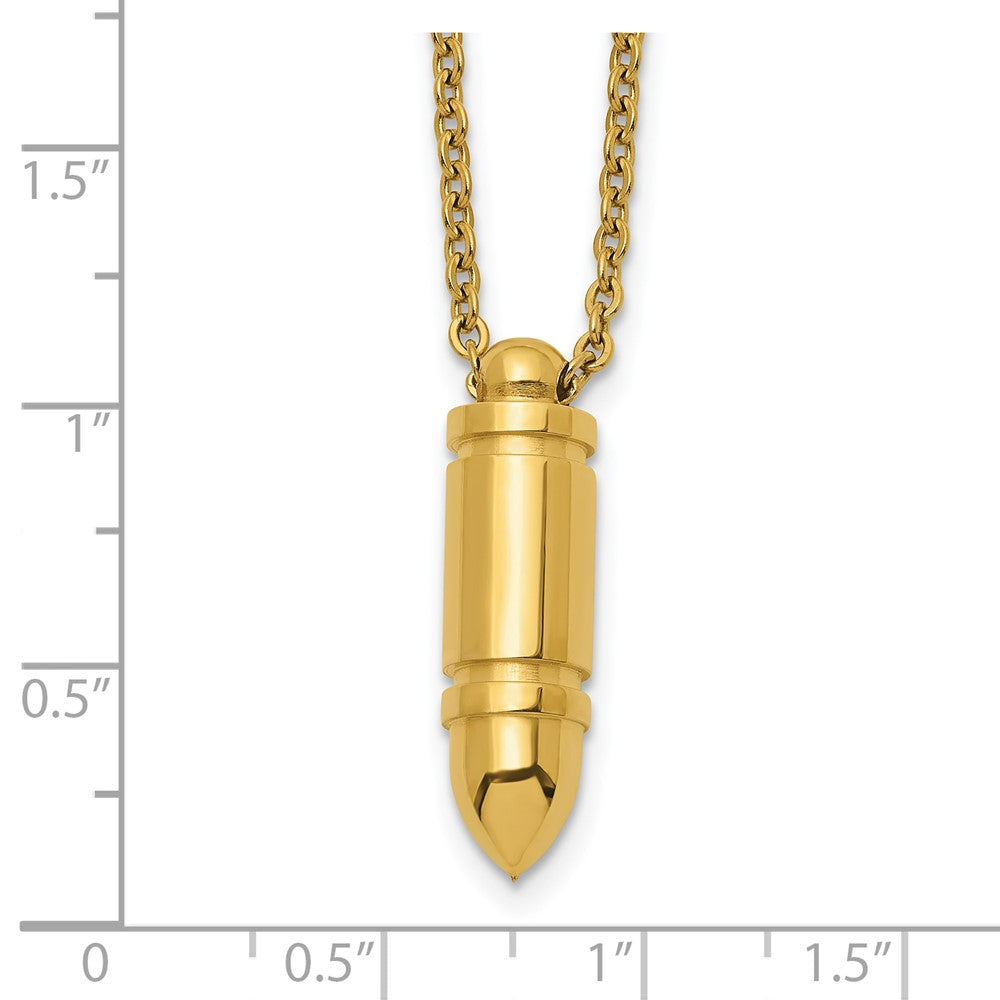 Chisel Stainless Steel Polished Yellow IP-plated Bullet Pendant on a 22 inch Cable Chain Necklace