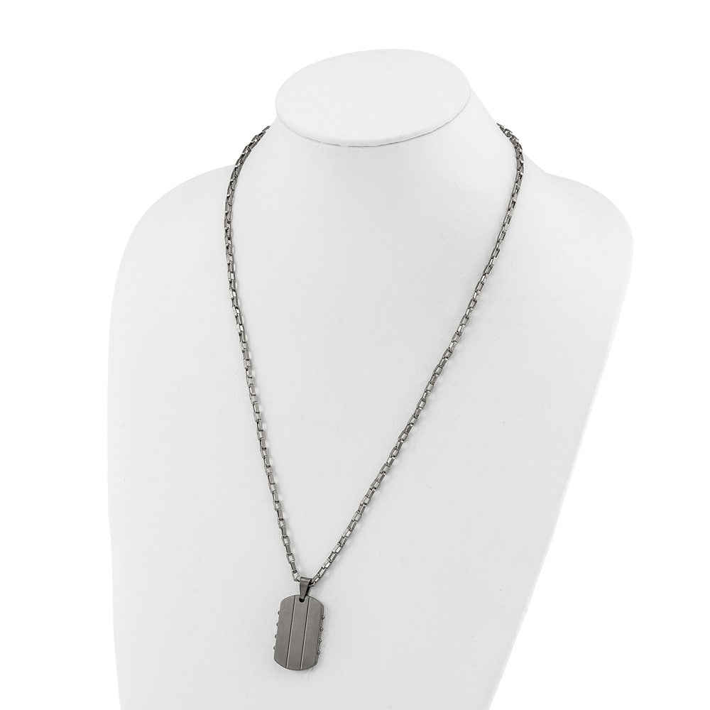 Chisel Stainless Steel Brushed and Polished Gunmetal IP-plated Dog Tag on a 24 inch Open Link Chain Necklace