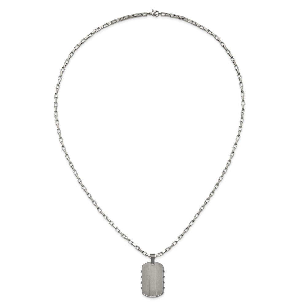 Chisel Stainless Steel Brushed and Polished Gunmetal IP-plated Dog Tag on a 24 inch Open Link Chain Necklace