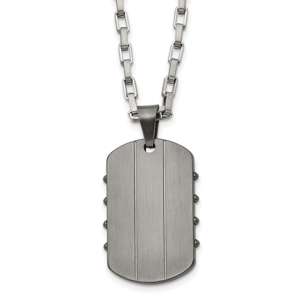 Chisel Stainless Steel Brushed and Polished Gunmetal IP-plated Dog Tag on a 24 inch Open Link Chain Necklace