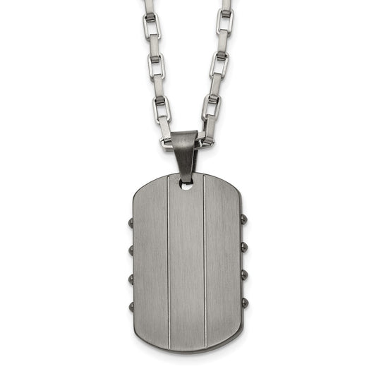 Chisel Stainless Steel Brushed and Polished Gunmetal IP-plated Dog Tag on a 24 inch Open Link Chain Necklace