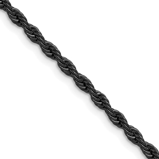 Chisel Stainless Steel Polished Black IP-plated 3mm 24 inch Rope Chain