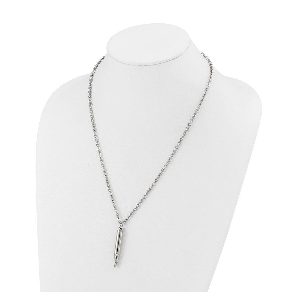 Chisel Stainless Steel Polished Bullet Capsule Pendant on a 20 inch Plus 2 inch Extension Cable Chain Necklace