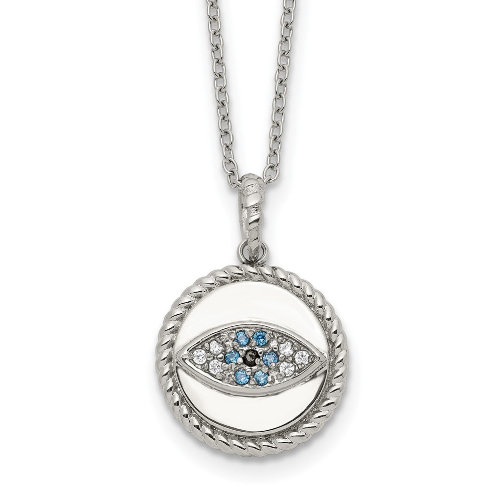 Chisel Stainless Steel Polished with Blue and White CZ Evil Eye Pendant on an 18 inch Plus a 2 inch Extension Cable Chain Necklace