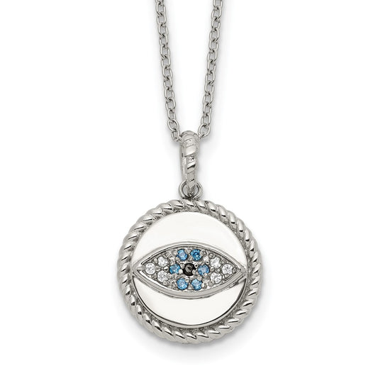 Chisel Stainless Steel Polished with Blue and White CZ Evil Eye Pendant on an 18 inch Plus a 2 inch Extension Cable Chain Necklace