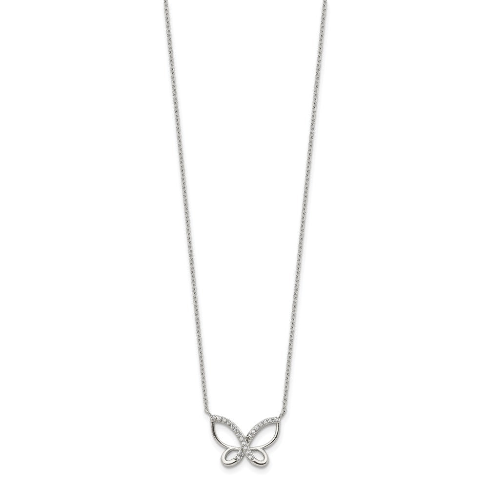 Chisel Stainless Steel Polished CZ Butterfly Pendant on an 18 inch Plus a 2 inch Extension Cable Chain Necklace