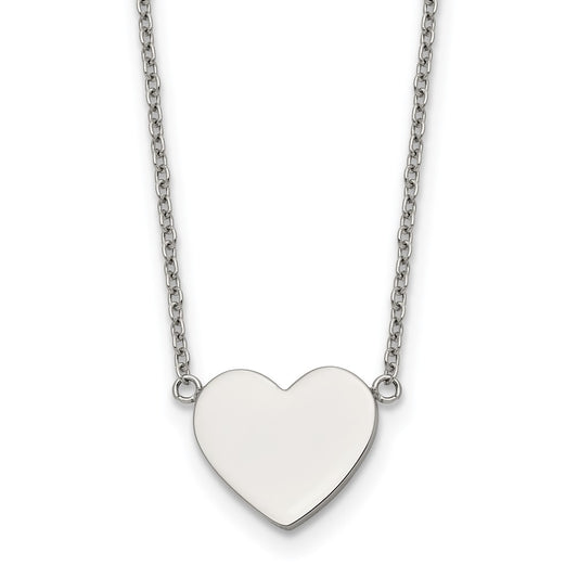 Chisel Stainless Steel Polished Heart on a 16 inch Plus 2 inch Extension Cable Chain Necklace