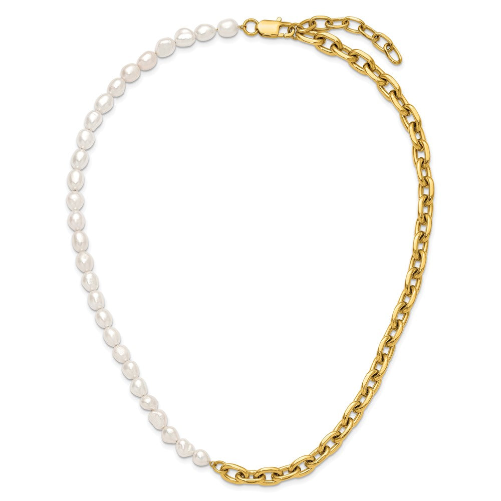 Chisel Stainless Steel Polished Yellow IP-plated Open Link Half Baroque Pearl 20 inch Plus a 2 inch Extension Necklace