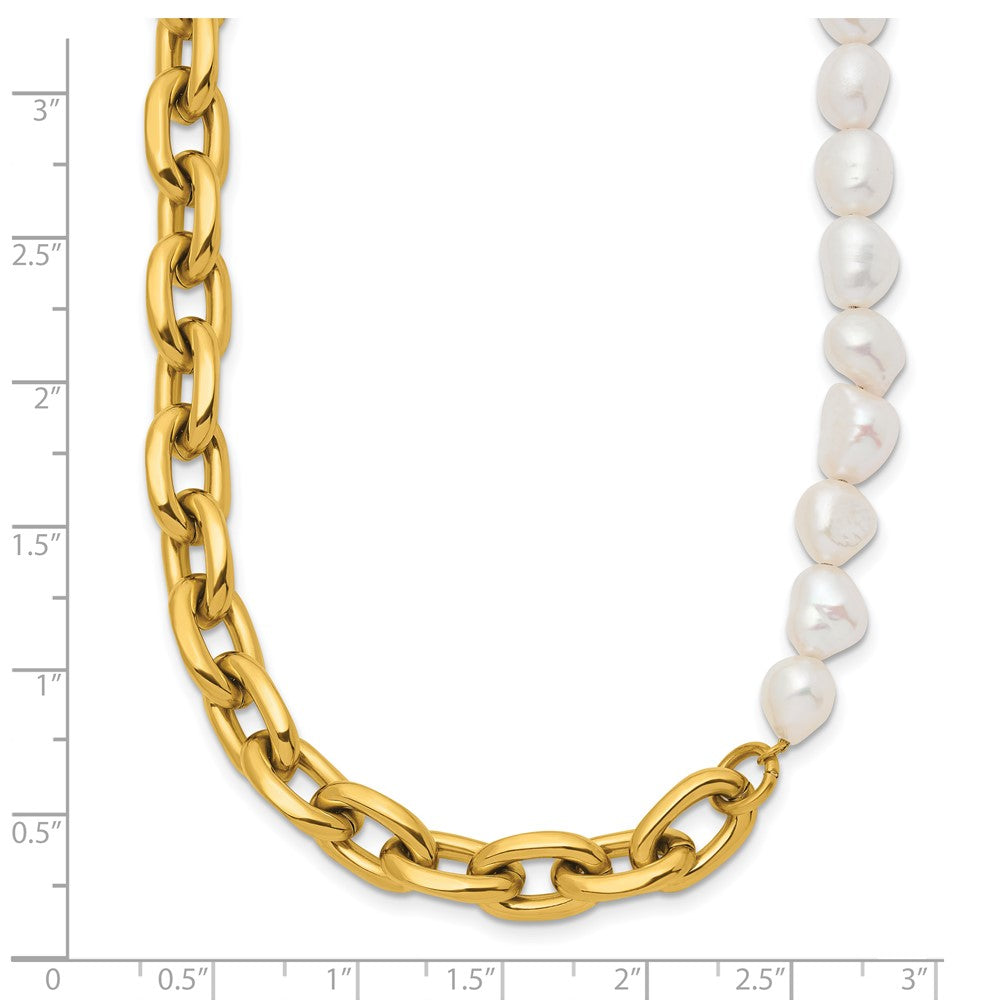 Chisel Stainless Steel Polished Yellow IP-plated Open Link Half Baroque Pearl 20 inch Plus a 2 inch Extension Necklace