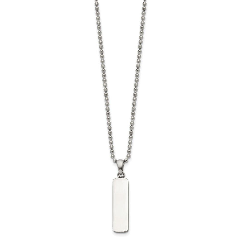 Chisel Stainless Steel Polished Vertical ID Bar Pendant on a 22 inch Ball Chain Necklace