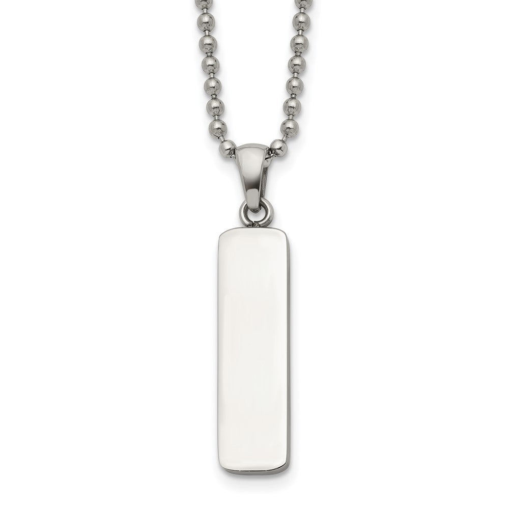 Chisel Stainless Steel Polished Vertical ID Bar Pendant on a 22 inch Ball Chain Necklace