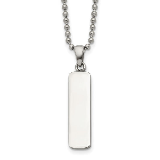 Chisel Stainless Steel Polished Vertical ID Bar Pendant on a 22 inch Ball Chain Necklace