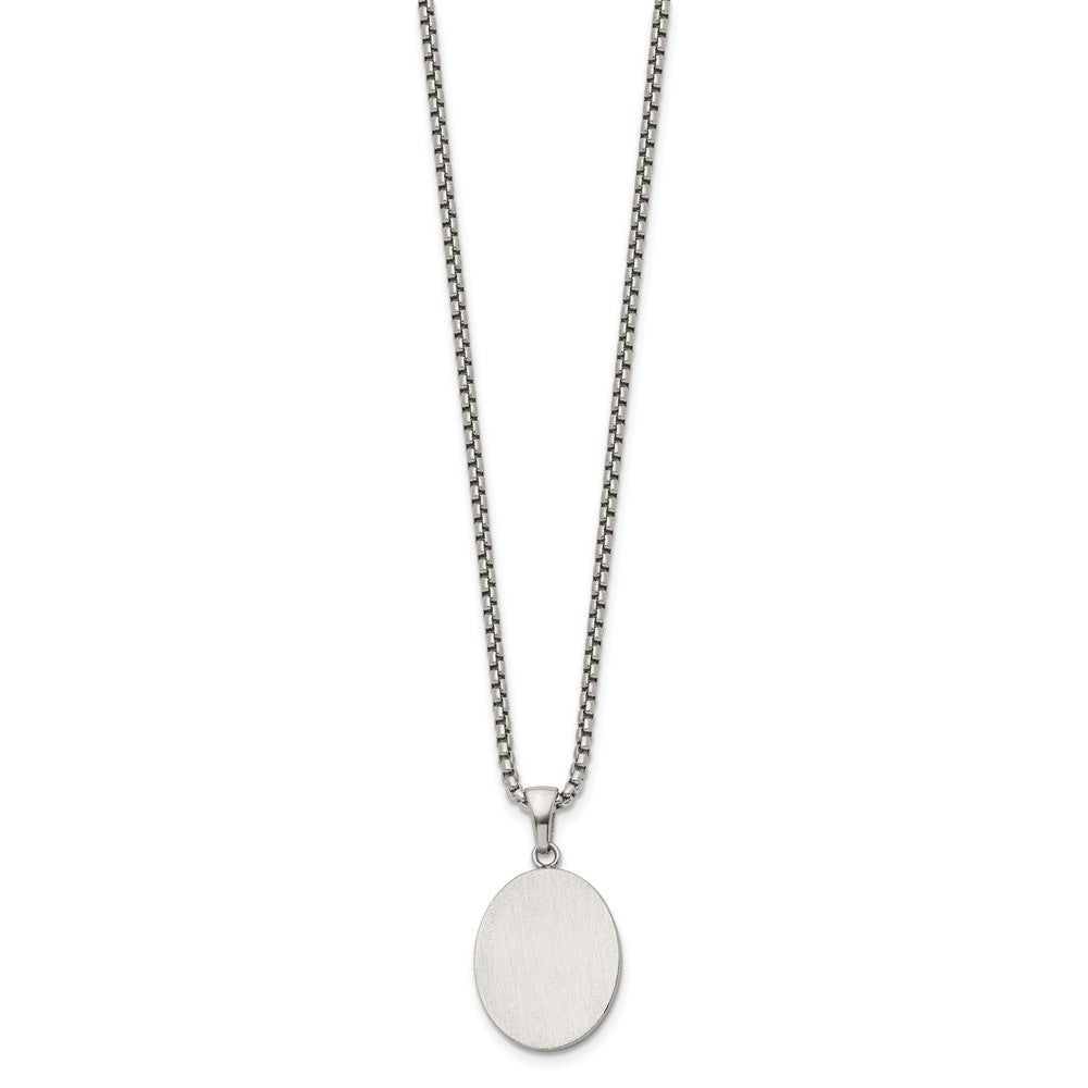Chisel Stainless Steel Brushed with Polished Edges Oval Pendant on a 22 inch Box Chain Necklace