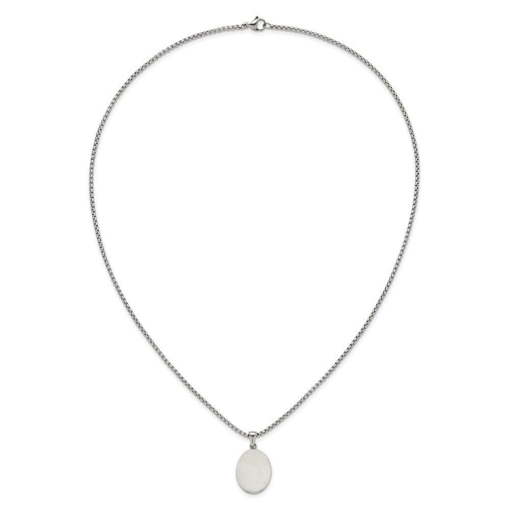 Chisel Stainless Steel Brushed with Polished Edges Oval Pendant on a 22 inch Box Chain Necklace