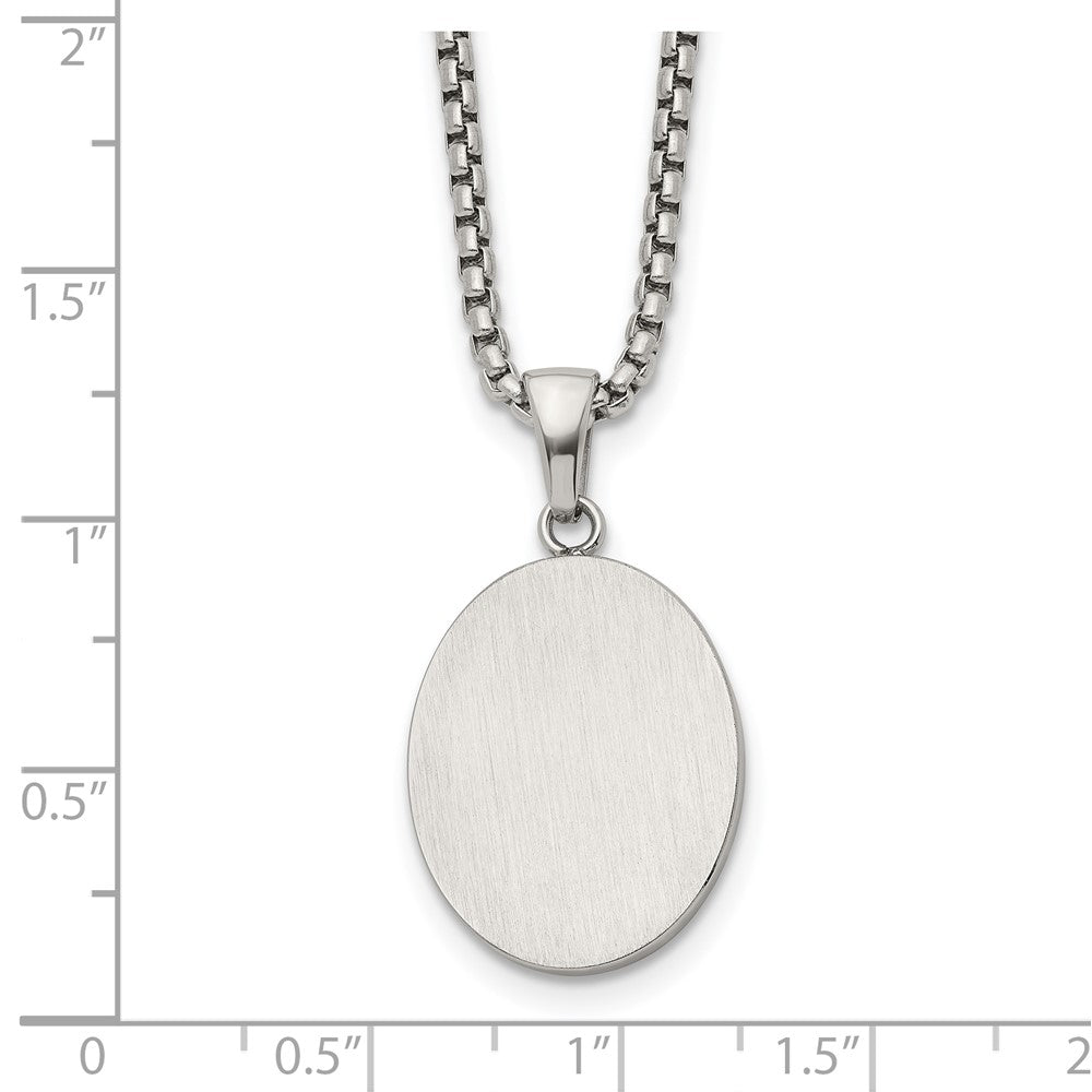 Chisel Stainless Steel Brushed with Polished Edges Oval Pendant on a 22 inch Box Chain Necklace
