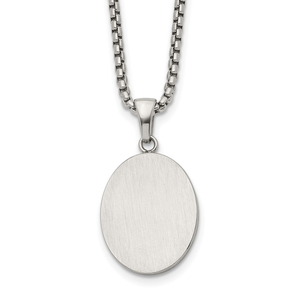 Chisel Stainless Steel Brushed with Polished Edges Oval Pendant on a 22 inch Box Chain Necklace