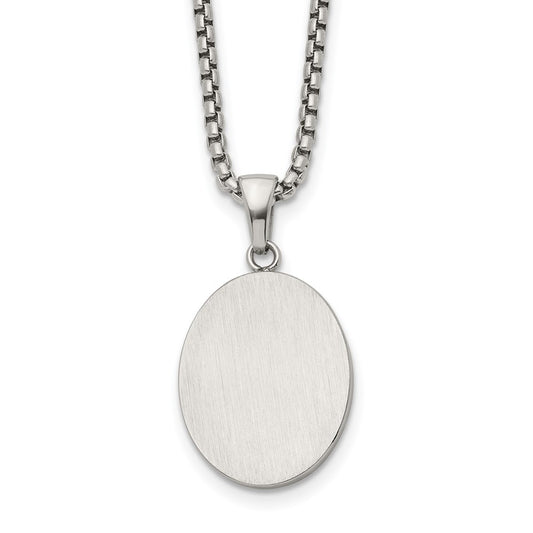 Chisel Stainless Steel Brushed with Polished Edges Oval Pendant on a 22 inch Box Chain Necklace
