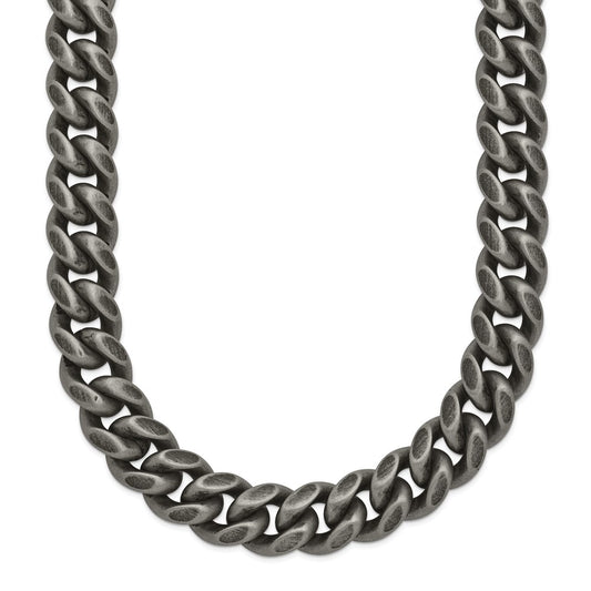 Chisel Stainless Steel Antiqued and Brushed 10mm 24 inch Curb Link Necklace