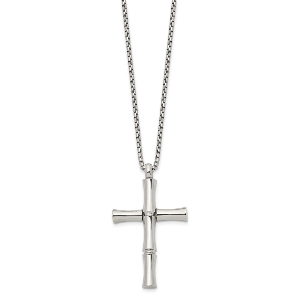 Chisel Stainless Steel Polished Cross Pendant on a 20 inch Box Chain Necklace