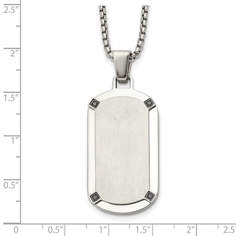 Chisel Stainless Steel Brushed and Polished Black CZ Dog Tag on a 20 inch Box Chain Necklace