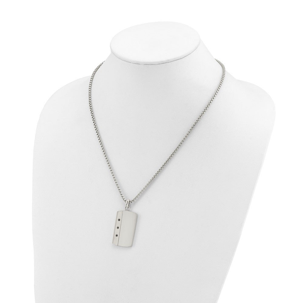 Chisel Stainless Steel Brushed and Polished Black CZ Dog Tag on a 20 inch Box Chain Necklace