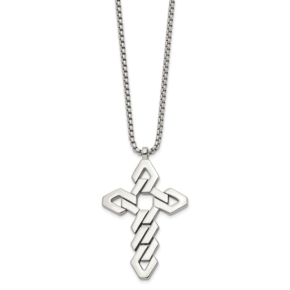Chisel Stainless Steel Polished Geometric Cross Pendant on a 22 inch Box Chain Necklace