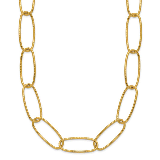 Chisel Stainless Steel Polished Textured Yellow IP-plated Open Link 16 inch Plus a 2 inch Extension Necklace