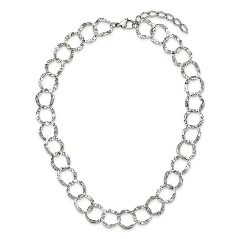 Chisel Stainless Steel Polished and Textured Open Circles 18 inch Plus a 2 inch Extension Necklace