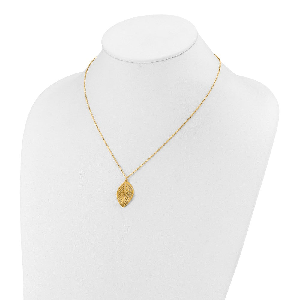 Chisel Stainless Steel Polished Yellow IP-plated Leaf Pendant on a 16 inch Plus 2 inch Extension Cable Chain Necklace