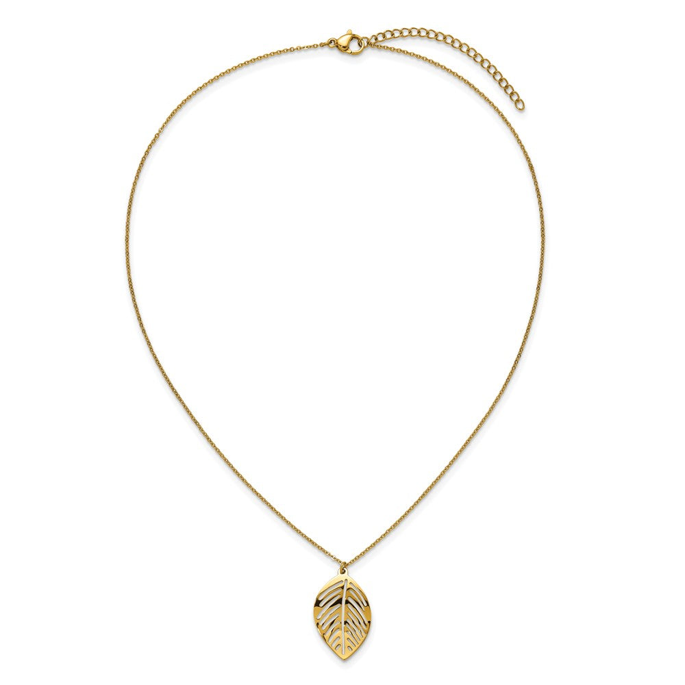 Chisel Stainless Steel Polished Yellow IP-plated Leaf Pendant on a 16 inch Plus 2 inch Extension Cable Chain Necklace