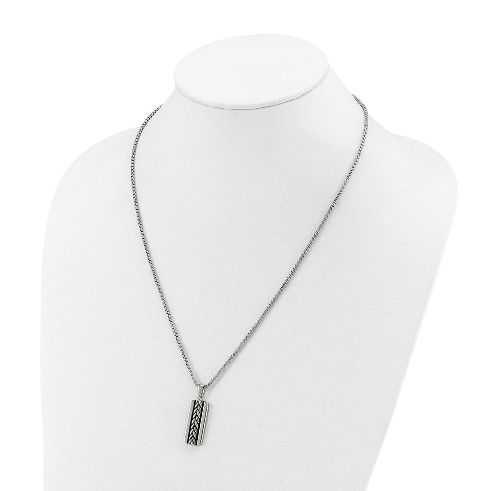 Chisel Stainless Steel Antiqued and Polished Pendant on a 20 inch Box Chain Necklace