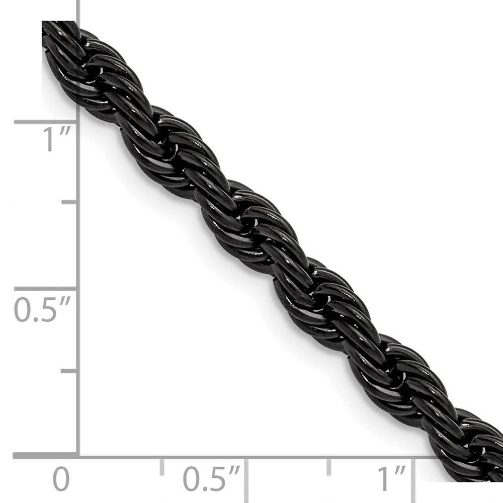 Chisel Stainless Steel Polished Black IP-plated 5mm 20 inch Rope Chain