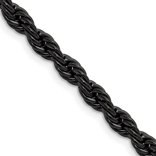 Chisel Stainless Steel Polished Black IP-plated 5mm 22 inch Rope Chain